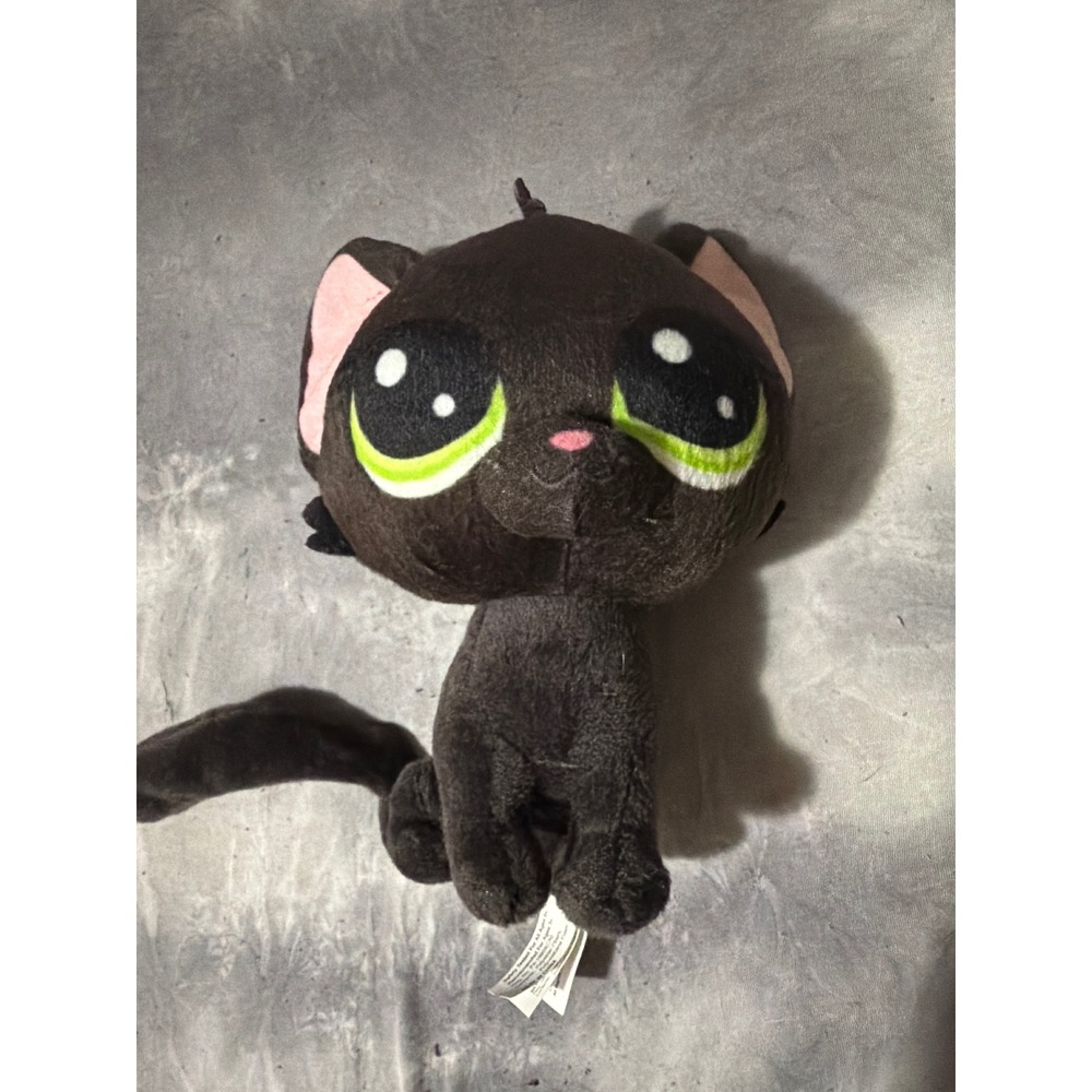 Littlest Pet Shop Black Cat Plush Toy Factory Hasbro 2021 Green Eyes Stuffed Cat